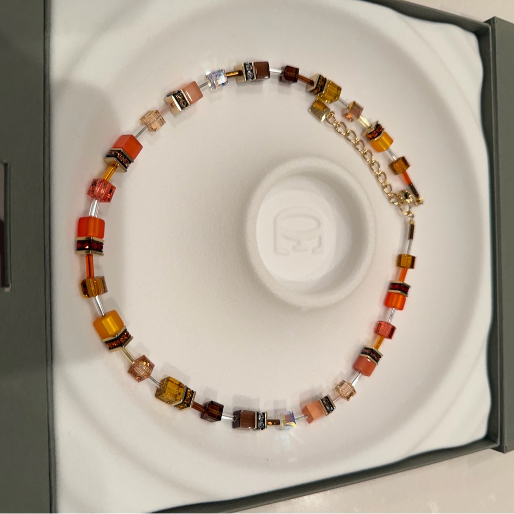 Vibrant Beaded Necklace in Orange and Gold